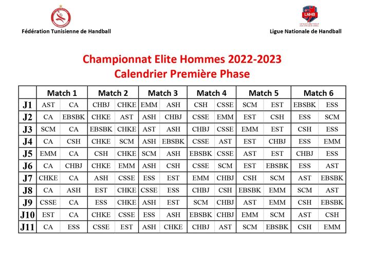 Le calendrier de la saison 20222023 en handball